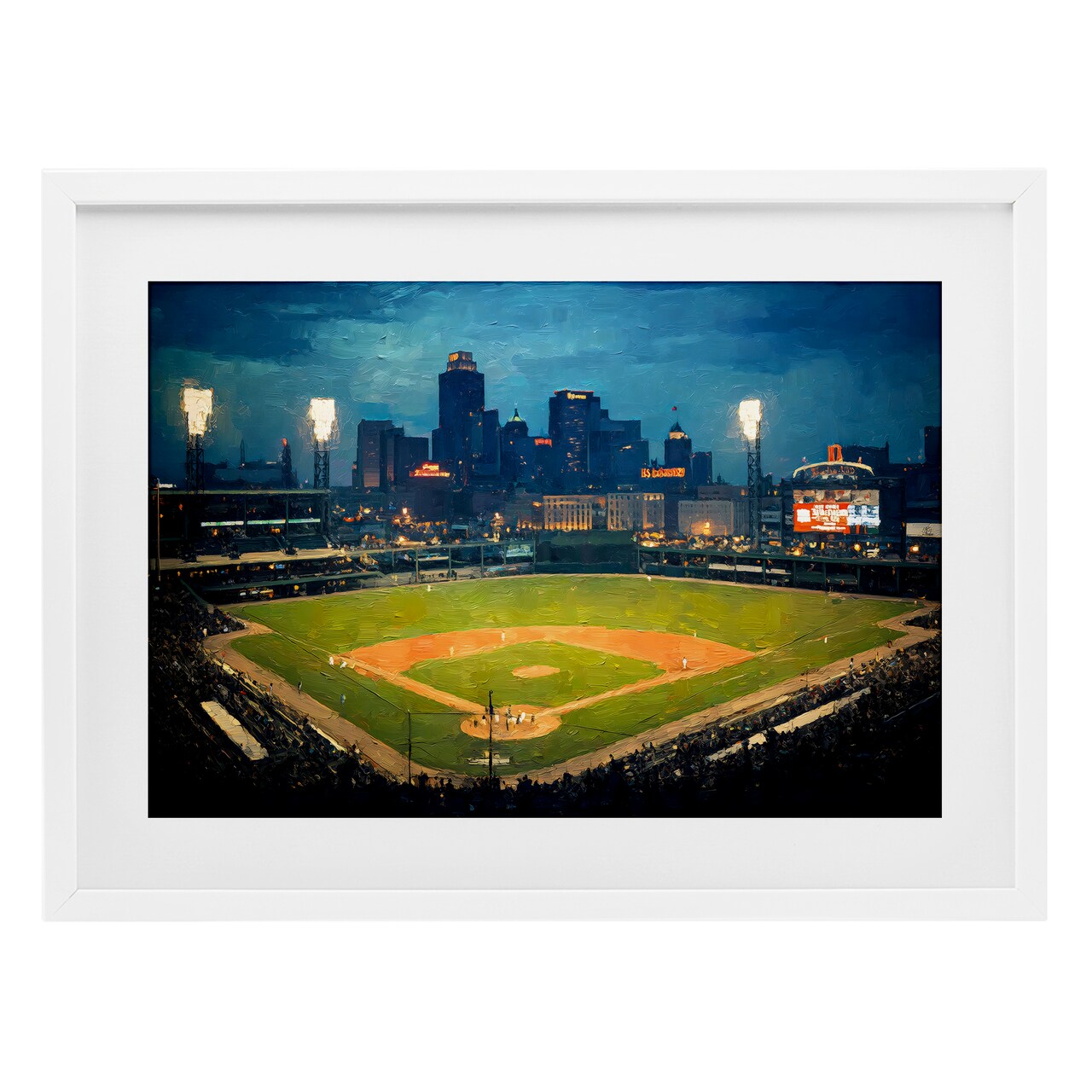 Stupell Industries Baseball Stadium at Night Framed Print Under Glass, design by Arlington Prints